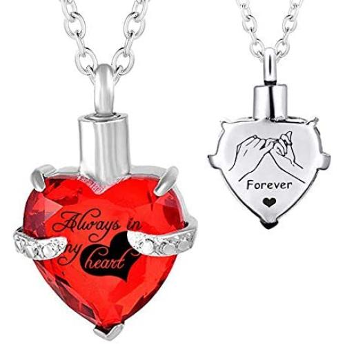 HQ Stainless Steel Cremation Jewelry Heart Ashes Keepsake Crystal Pendant Urn Necklace Ashes Engraved Keepsake Memorial Pendant