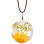 FM FM42 Queen Annes Lace Daisy Pressed Flowers Transparent Round Pendant Necklace (7 Colors)