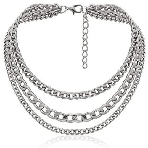 Vintage Style Gold Silver Thick Chunky Chain Layered Necklaces Choker Hollow Out Round Circle Inlaid Crystal Pendant Necklaces for Women Girls Elegant Jewelry