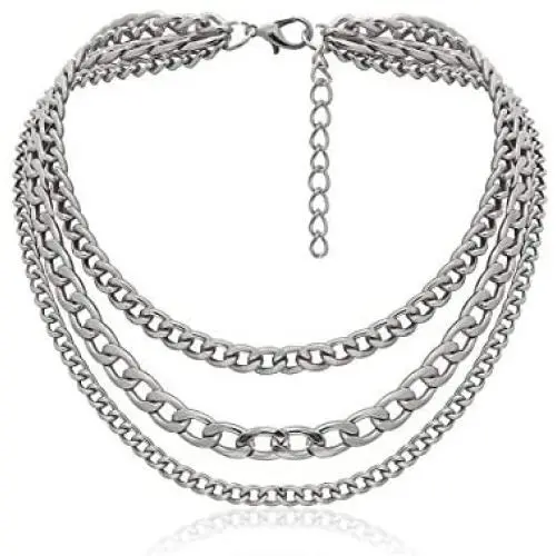 Vintage Style Gold Silver Thick Chunky Chain Layered Necklaces Choker Hollow Out Round Circle Inlaid Crystal Pendant Necklaces for Women Girls Elegant Jewelry