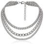 Pingyongchang Metal Gold Silver Color Thick Chunky Choker Chain Multi Layered Adjustable Length Necklace Exaggeration Oval Cuban Collar Statement Clavicle Necklace for Women Men Party Gifts Jewelry