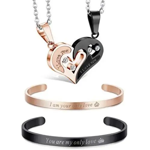 Jstyle 4Pcs Couple Necklace Bracelets Matching Set for Men Women Love Heart Puzzle Pendant Necklace Cuff Bangle Bracelet His & Hers Gift for Mom Jstyle 4Pcs Couple Necklace Bracelets Matching Set for Men Women Love Heart Puzzle Pendant Necklace Cuff Bangle Bracelet His & Hers Gift for Mom