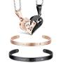 Jstyle 4Pcs Couple Necklace Bracelets Matching Set for Men Women Love Heart Puzzle Pendant Necklace Cuff Bangle Bracelet His & Hers Gift for Mom