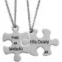 omodofo Valentines Day His and Hers Puzzle Piece Pendant Necklace KeyChain Set Personalized Couples Stamped Chain Keyring