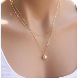 Yfe Layering Pearl Choker Necklace Double Layered Pearl Pendant Necklaces for Women and Girls Minimal Necklace Jewelry Gold (Gold 2 layers)