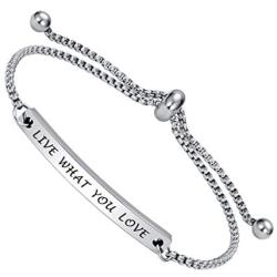 Dainty Personalized Faith Bracelet- LIVE WHAT YOU LOVE-Inspirational Mottos Engraved,Adjustable Cuff Jewelry Encouragement Gifts For Female friends