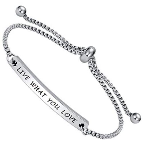 Dainty Personalized Faith Bracelet- LIVE WHAT YOU LOVE-Inspirational Mottos Engraved,Adjustable Cuff Jewelry Encouragement Gifts For Female friends