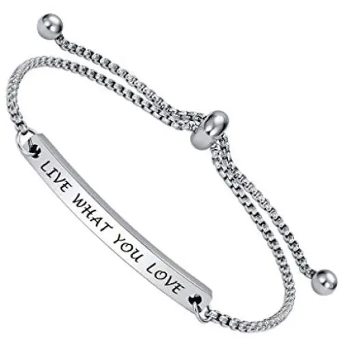 Dainty Personalized Faith Bracelet- LIVE WHAT YOU LOVE-Inspirational Mottos Engraved,Adjustable Cuff Jewelry Encouragement Gifts For Female friends