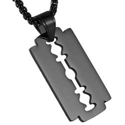 HZMAN Mens Stainless Steel Razor Blade Model Dog Tag Pendant Hip Hop Necklace,22+2'' Chain