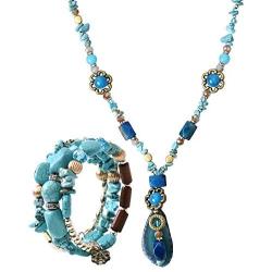 maytry Irregular Agate Chip Pendant Turquoise Necklace, Necklace, Bracelet 2 Piece Set of The Same Color