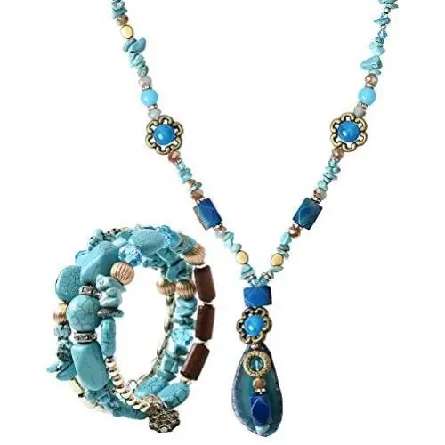 maytry Irregular Agate Chip Pendant Turquoise Necklace, Necklace, Bracelet 2 Piece Set of The Same Color maytry Irregular Agate Chip Pendant Turquoise Necklace, Necklace, Bracelet 2 Piece Set of The Same Color