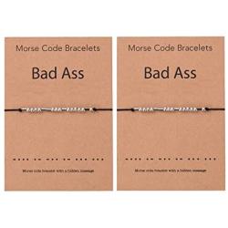 HUASAI Morse Code Bracelets Friendship Matching Bracelets Handmade Stainless Steel Adjustable String Bracelets for Women Girls Men