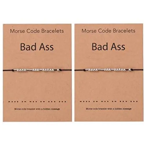 HUASAI Morse Code Bracelets Friendship Matching Bracelets Handmade Stainless Steel Adjustable String Bracelets for Women Girls Men