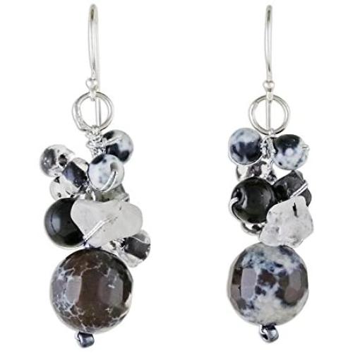 NOVICA Multi-Gem Quartz .925 Sterling Silver Cluster Earrings, Lovely Blend in Black