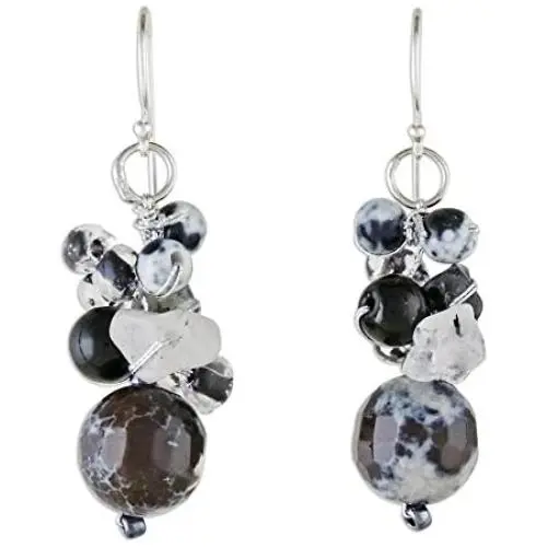 NOVICA Multi-Gem Quartz .925 Sterling Silver Cluster Earrings, Lovely Blend in Black NOVICA Multi-Gem Quartz .925 Sterling Silver Cluster Earrings, Lovely Blend in Black