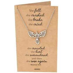 Quan Jewelry Phoenix Pendant Women Necklace, Bird Charm with Motivational Quote Card, Silver-tone - 100% Handmade