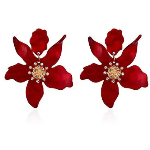 Acrylic Flower Earrings for Women - Big Flower Earrings With Resin - Shell Statement Earrings for Moms, Beloved, Sister or Self (Red Enthusiasm)