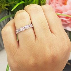 Dazzlingrock Collection 14k Round Ruby & White Diamond Ladies Anniversary Wedding Stackable Band Swirl Ring, White Gold