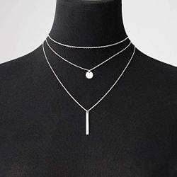 LETTARIUS Disc Bar Pendant Layering Necklace Stainless Steel Layered Chain Choker