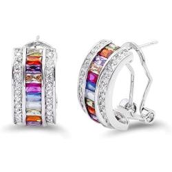 Multicolor AAA CZ Necklace & Earrings Jewelry Set Trendy Cubic Zirconia Omega Clip Earring Cable Chain