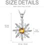 Sterling Silver Sun Sunburst Pendant Necklace with Citrine Austrian Crystal, November Birthstone Jewelry, Christmas Gift for Women Girls