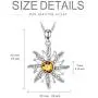 Sterling Silver Sun Sunburst Pendant Necklace with Citrine Austrian Crystal, November Birthstone Jewelry, Christmas Gift for Women Girls