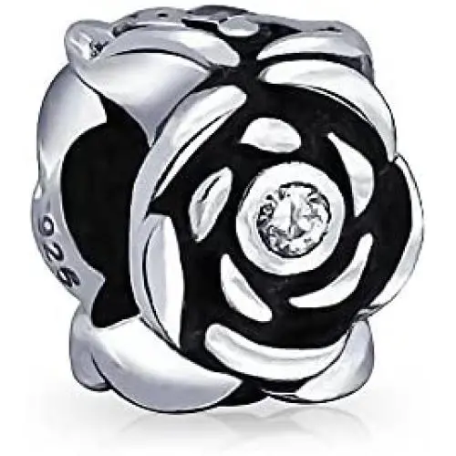 Pink Black Flower Rose Spacer Charm Bead For Women Wife Teen Girlfriend Oxidized .925 Sterling Silver For European Bracelet Pink Black Flower Rose Spacer Charm Bead For Women Wife Teen Girlfriend Oxidized .925 Sterling Silver For European Bracelet