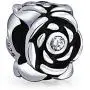 Pink Black Flower Rose Spacer Charm Bead For Women Wife Teen Girlfriend Oxidized .925 Sterling Silver For European Bracelet Pink Black Flower Rose Spacer Charm Bead For Women Wife Teen Girlfriend Oxidized .925 Sterling Silver For European Bracelet