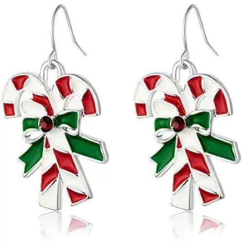 RareLove 2020 Statement Christmas Candy Cane Red Green Piercing Dangle Earrings Red CZ Rhinestone Silver Plated Alloy Holiday Jewelry for Women Girls RareLove 2020 Statement Christmas Candy Cane Red Green Piercing Dangle Earrings Red CZ Rhinestone Silver Plated Alloy Holiday Jewelry for Women Girls
