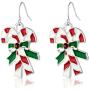 RareLove 2020 Statement Christmas Candy Cane Red Green Piercing Dangle Earrings Red CZ Rhinestone Silver Plated Alloy Holiday Jewelry for Women Girls