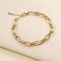 N/H Rectangle Link Bracelets for Women Gold Handmade Geometric Paperclip Classic Chain  Bracelet for Women Jewelry Gift