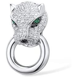 Santuzza Panther White Cubic Zirconia Pendant for Women 925 Sterling Silver Leopard Head Jewelry