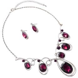 Rosemarie Collections Womens Statement Silver Tone and Spiral Loop Crystal Bib Necklace and Earrings Set