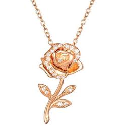 Disney Beauty and the Beast Pink Gold Over Sterling Silver Enchanted Rose Cubic Zirconia Necklace 18''