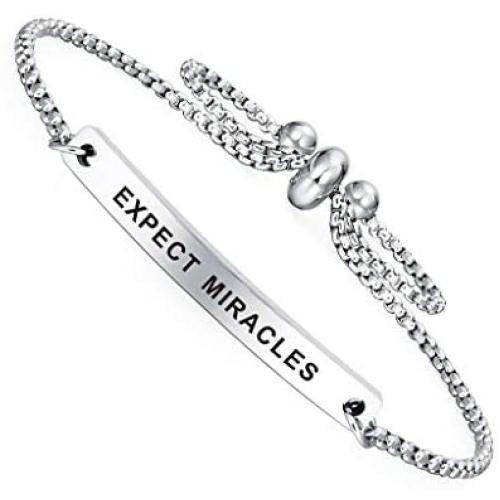 SOUSYOKYOSAM Dainty Cuff Bracelet - Expect Miracles - Students Super Cute Jewelry for Graduation Encouraging Gift