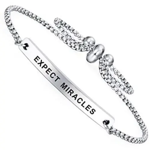 SOUSYOKYOSAM Dainty Cuff Bracelet - Expect Miracles - Students Super Cute Jewelry for Graduation Encouraging Gift
