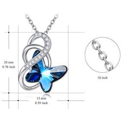 AOBOCO Sterling Silver Infinity Butterfly Pendant Necklace Embellished with Crystals from Austria, Anniversary Birthday Butterfly Gifts for Butterfly Lovers, Fine Jewelry Gifts for Women
