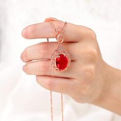 Brishow Fashion Wedding Bride Rose Gold Pendant Necklace Chain Red Rhinestone Flower Pendant Necklaces Crystal Bridal Chains Jewelry Accessories for Women and Girls