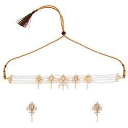Efulgenz Indian Bollywood 14 K Gold Plated Cubic Zirconia Faux Ruby Emerald Pearl Choker Necklace Earring Bridal Jewelry Set