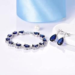 GULICX Womens Silver Jewelry Set Sapphire-color/Ruby-color Charm Tennis Bracelets Chains Drop Zirconia Earrings