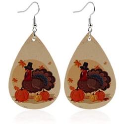 Fall Faux Leather Teardrop Earrings Plaid Pumpkin Sunflower Maple Leaves Acorn Autumn Jewelry Turkey Printed Leather Earrings Thanksgiving Accessory for Women Girl