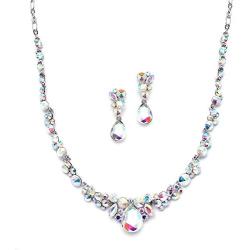 Mariell Glistening Iridescent AB Crystal Necklace and Earring Set for Prom, Bridesmaid & Wedding Party