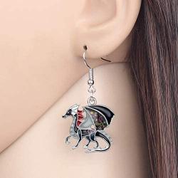 Enamel Alloy Dinosaur Fantasy Dragon Earrings Drop Dangle Unique Animal Jewelry For Women Kids