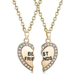 ODETOJOY Best Friends Necklace for 2 BFF Broken Heart Necklace Rhinestone Bestfriends Engraved Letters Pendant