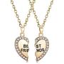 ODETOJOY Best Friends Necklace for 2 BFF Broken Heart Necklace Rhinestone Bestfriends Engraved Letters Pendant