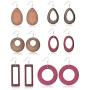 Ofeiyaa 4-6 Pairs Statement Dangle Natural Wood Teardrop Geometric Earrings Stainless Steel Stud Bohemia Retro Earrings for Women Girls
