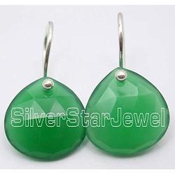 SilverStarJewel 925 Solid Silver Real Heart Green Onyx Earrings 1'' New Gemstone