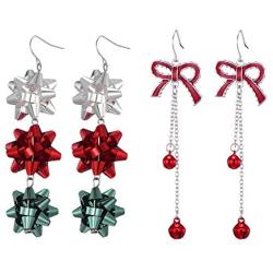 Christmas Earrings Set Christmas Bow Flower Dangle Earrings Xmas Red Bow Knot Dangle Earrings for Women Holiday Jewelry