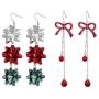 Christmas Earrings Set Christmas Bow Flower Dangle Earrings Xmas Red Bow Knot Dangle Earrings for Women Holiday Jewelry