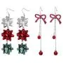Christmas Earrings Set Christmas Bow Flower Dangle Earrings Xmas Red Bow Knot Dangle Earrings for Women Holiday Jewelry
